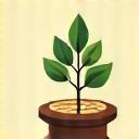 Icon of a growing sapling in a pot of coins.