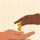 Icon showing one hand passing a key to another.